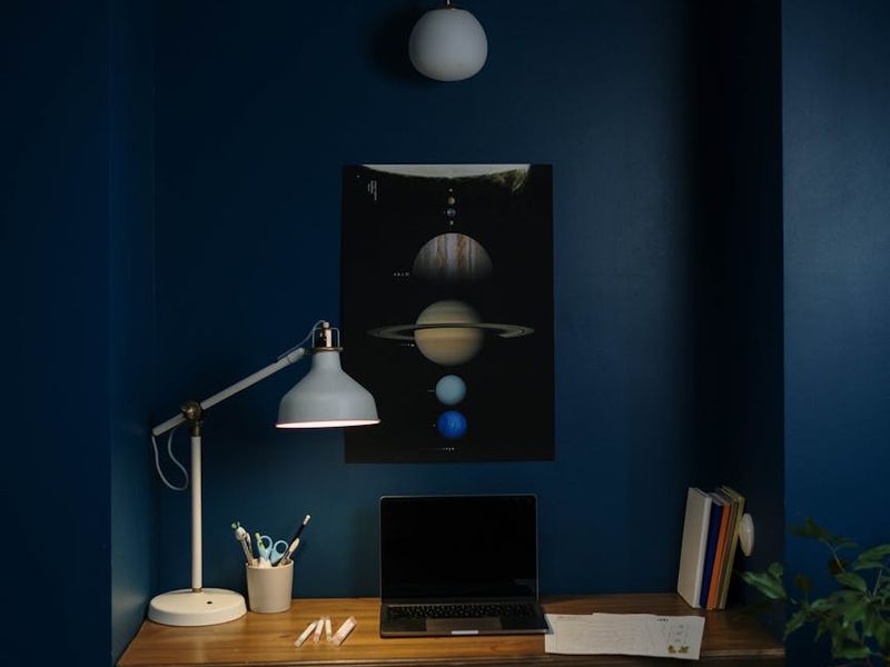 Clean modern workspace with soft blue ambient lighting